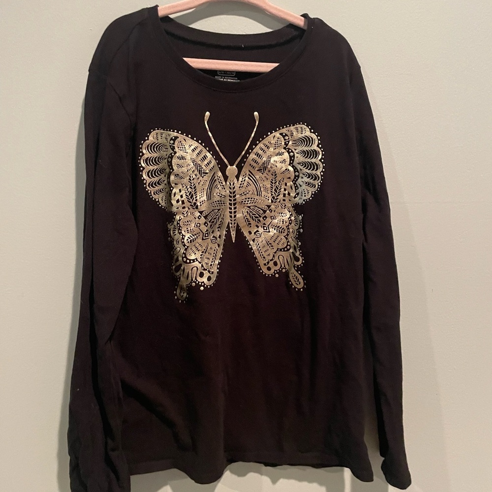 The Children's Place Black Long Sleeve with Gold/Silver Butterfly